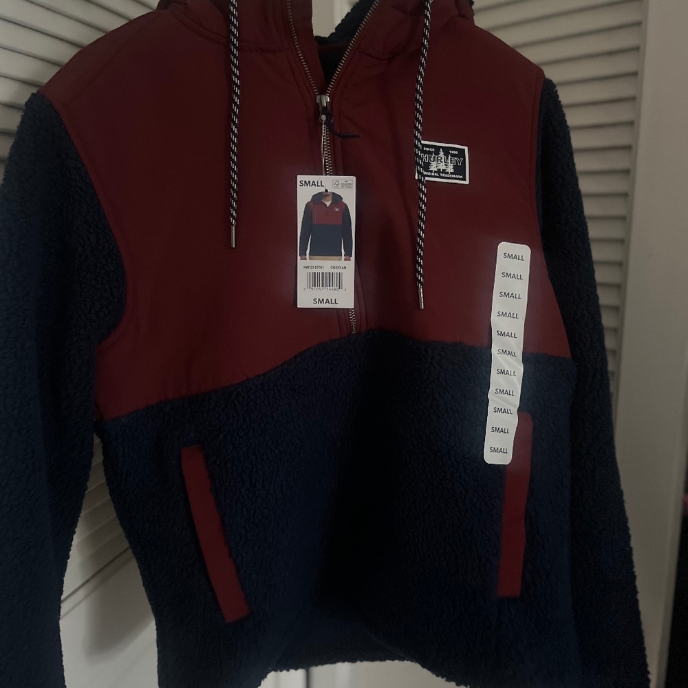 Hurley Men's Long Sleeve Half Zip Sherpa Hoodie Pullover Jacket Size Smal